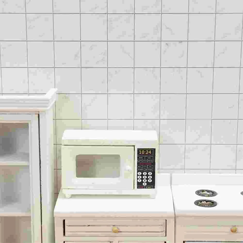 Microwave Oven Model Mini House Wooden Adornment Vintage Home Decor Miniature Supplies Toy Furniture Household