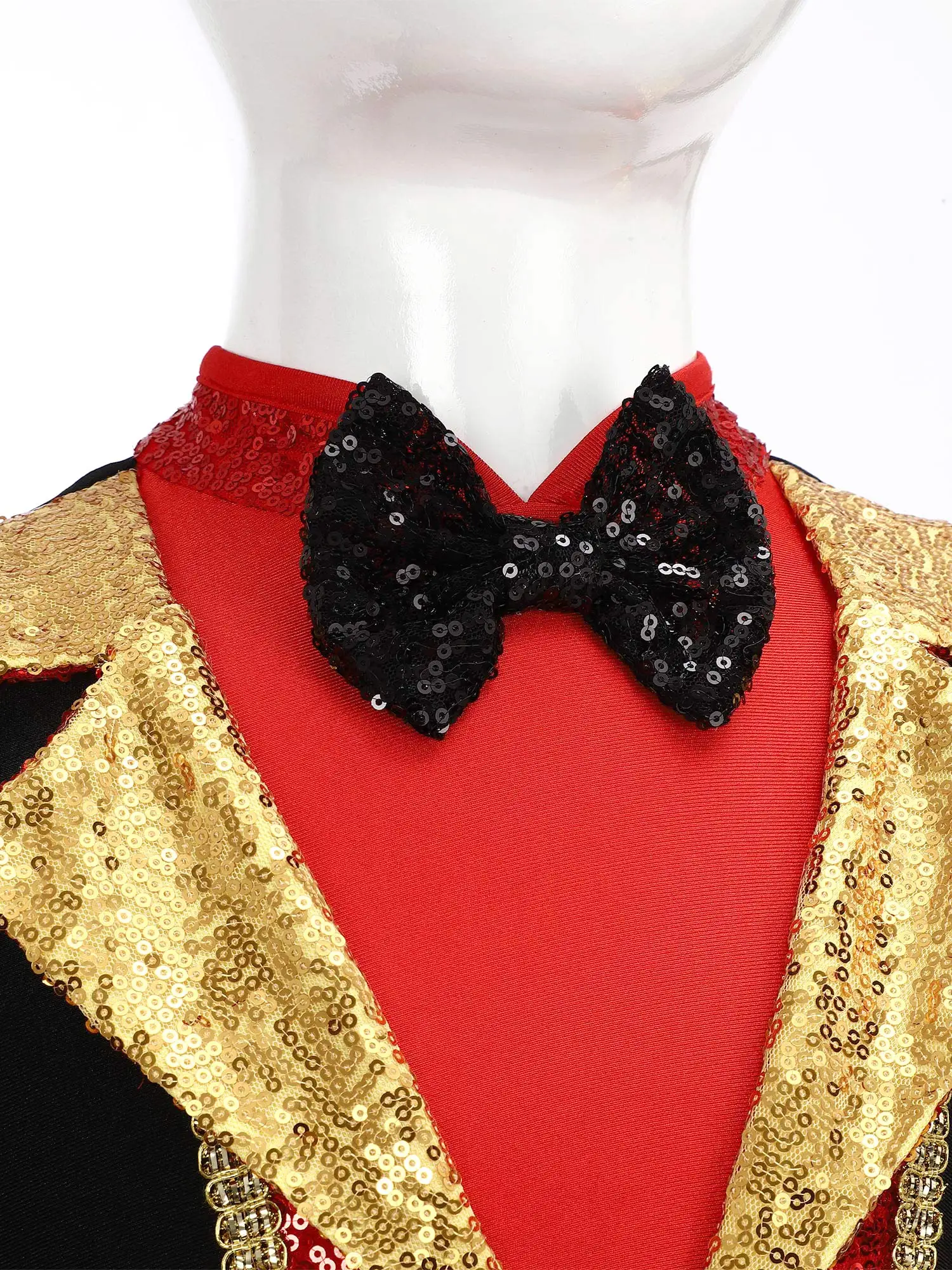 

Kids Girls Circus Ringmaster Costume Magician Halloween Outfit Sequins Long Sleeve Bow Tie Puffy Dress and Bowler Hat Gloves