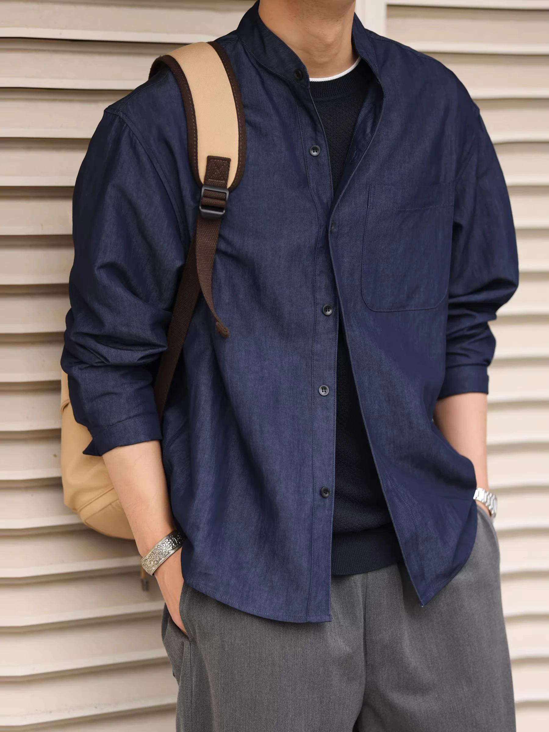 

Loose Fit Long Sve Casual irt Men's Summer Thin Sle Stand Collar Breathable Comfortable Chinese Aosphere Sle irt