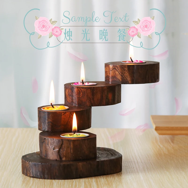 Thai Solid Wood Candle Holder Romantic and Creative Candlelight Dinner Props Southeast Asia Rotating Candlestick Ornaments