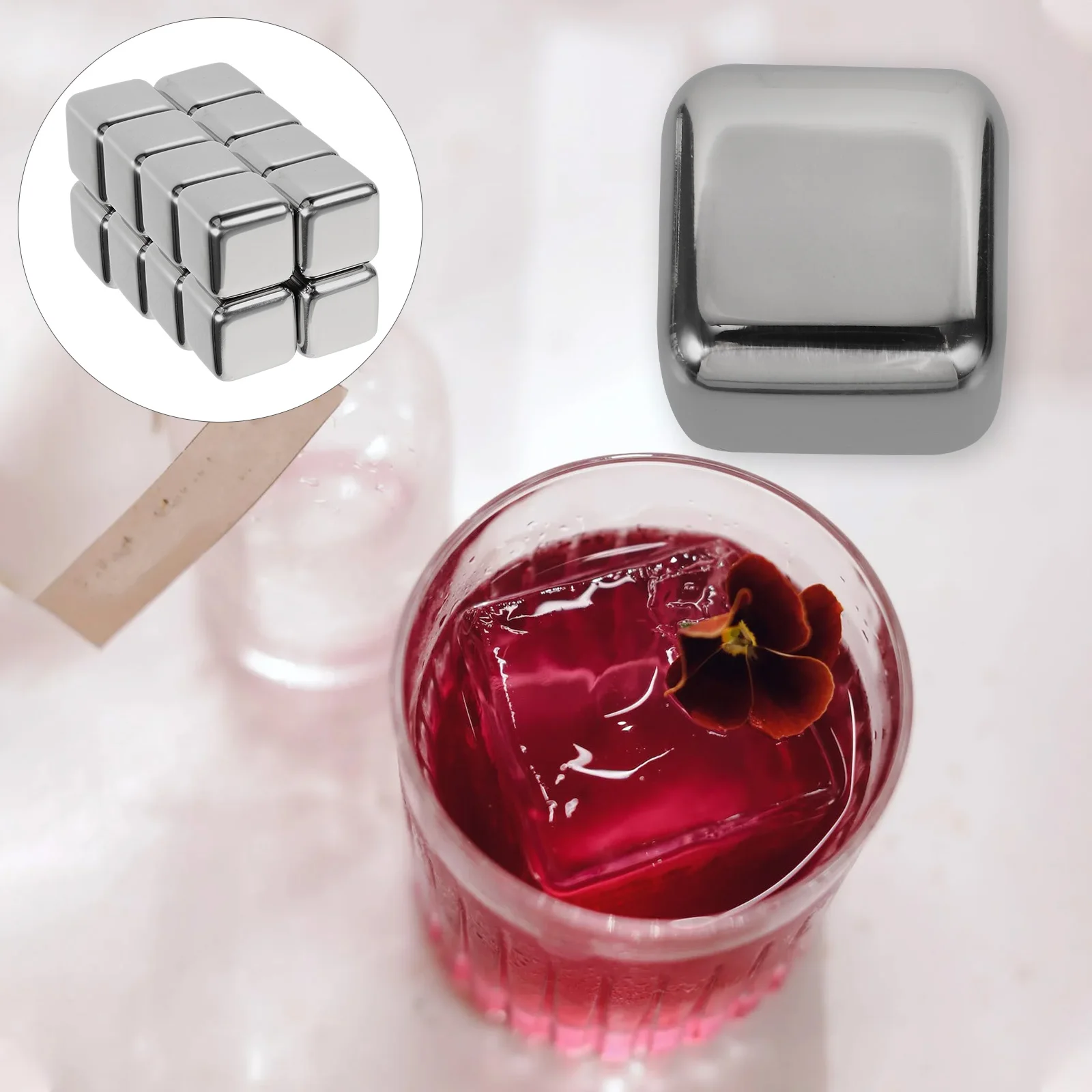 12Pcs Stainless Steel Whiskey Stones Reusable Ice Cube Set Chilling Stone Rocks For Beer Wine Vodka Cooling Rock Metal Ice Cube