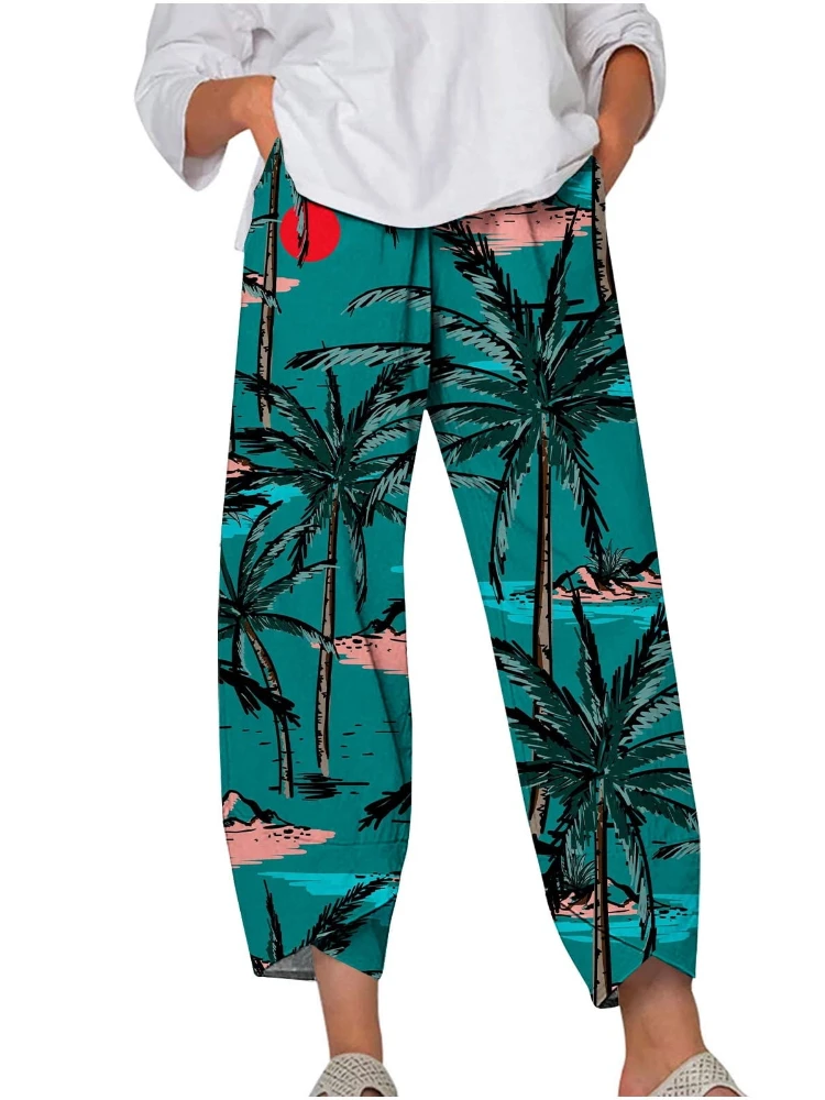 

Women's Loose Pants Casual Style Women's Wide Leg Pants Coconut Tree Pattern Print Plus Size Fashion Women's Palazzo Pants