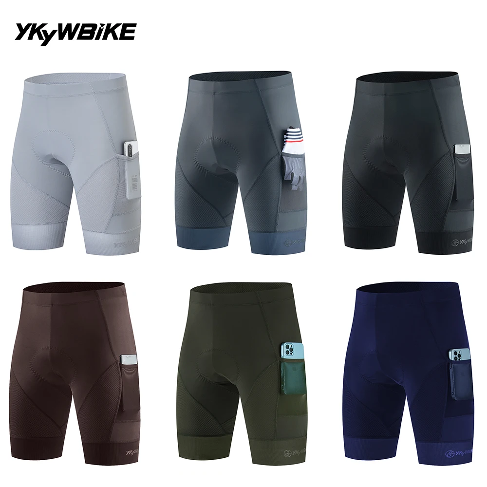 YKYW Men's Cycling Shorts 2 Pockets Summer Pro Team MTB Road Bike Shorts Bicycle Riding Tights Slim Fit Sports Clothing Padded