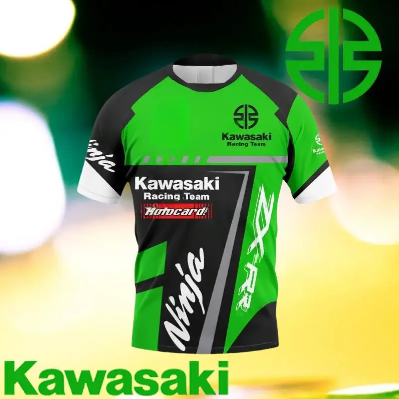

Kawasaki Мужская новая мотоциклетная футболка Высококачественный спортивный велосипедный трикотаж с короткими рукавами, удобный дышащий внедорожный мото