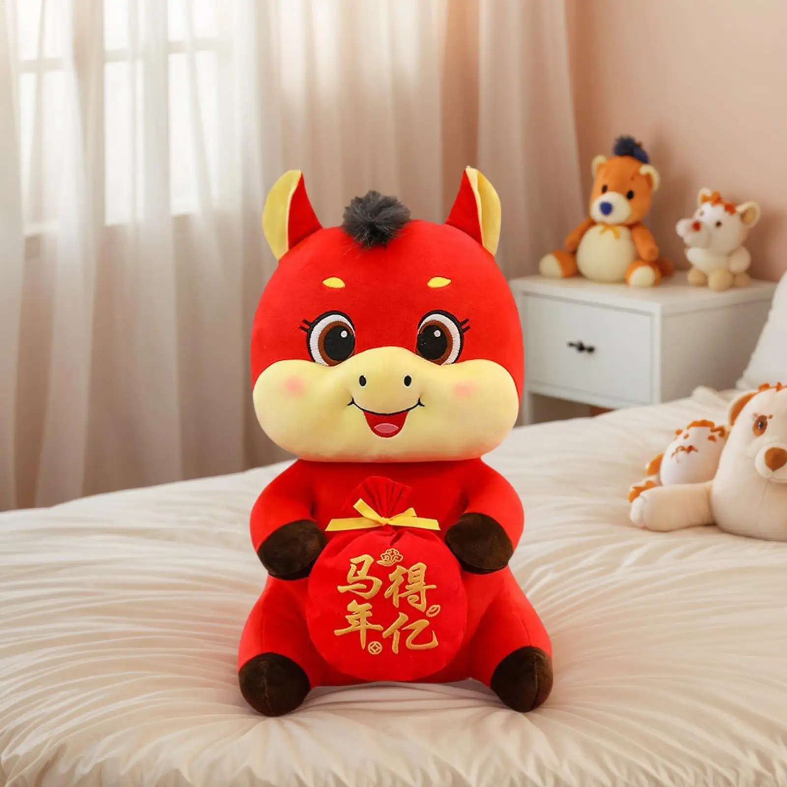 Año chino del caballo muñeca 2026 caballo chino mascota Animal relleno juguete bendición recuerdo para oficina escuela universidad dormitorio coche