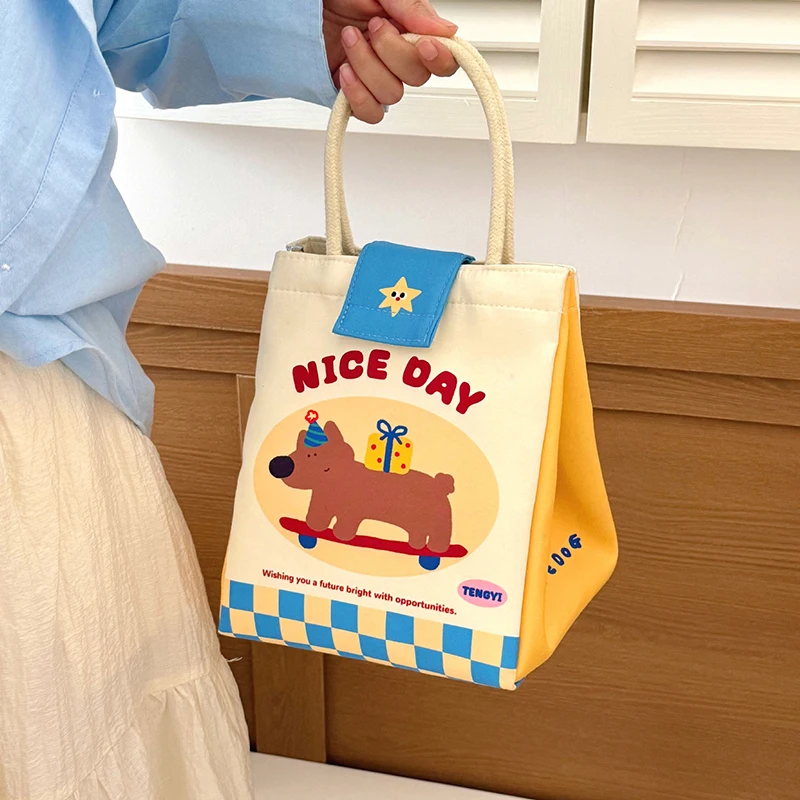 

1pc Insulated Lunch Bag Cute Bento Bag Fashionable Thermal Food Container For Office Worker Large Capacity Student Lunch Box Bag
