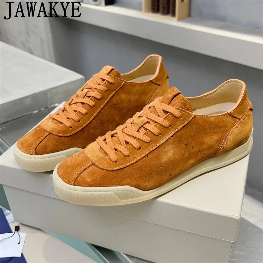 JAWAKYE New Suede Lace Up Flats Sneakers Shoes Men Breathable Driving Hiking Shoes Trainers Shoes Male Casual Sneakers Man