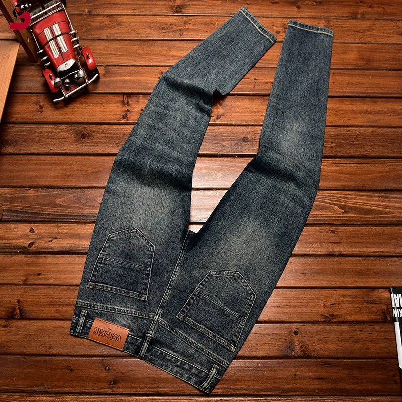 Jeans alla moda di High Street Abbigliamento autunnale e invernale da uomo Foro e toppa Personalità Star Patch Pantaloni skinny elasticizzati slim fit