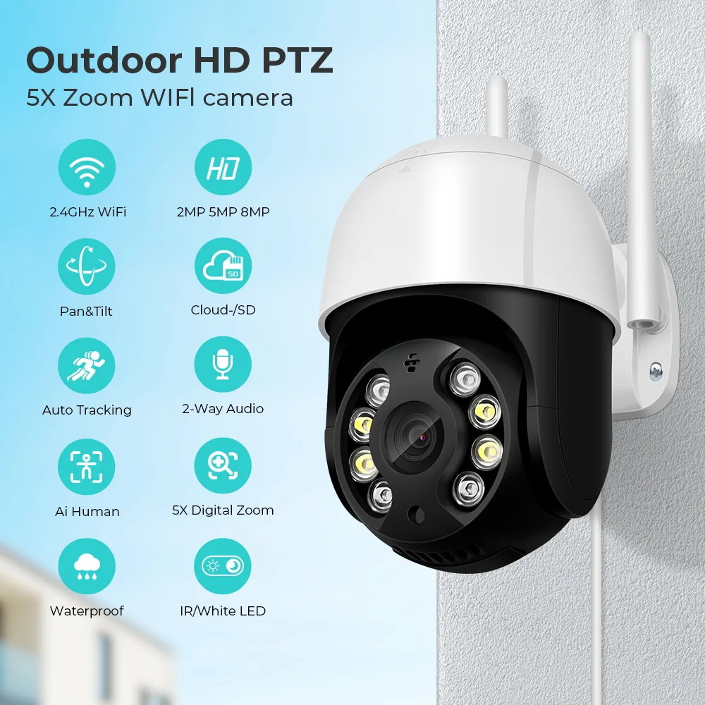 BESDER 8MP 4K IP Camera WiFi Outdoor 5MP HD Wireless Surveillance PTZ Camera AI Tracking Protect Security Cam H.265 Onvif ICsee