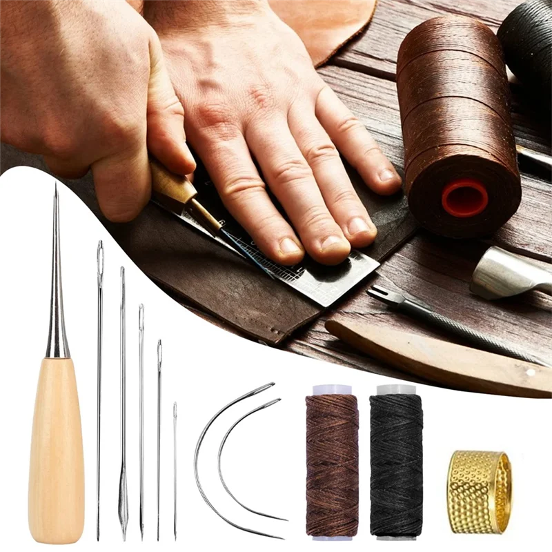 مجموعة أدوات خياطة جلدية مكونة من 11 قطعة، مجموعة خياطة خياطة يدوية من الجلد لإصلاح الجلد القماشي للحرف اليدوية-X59A #2