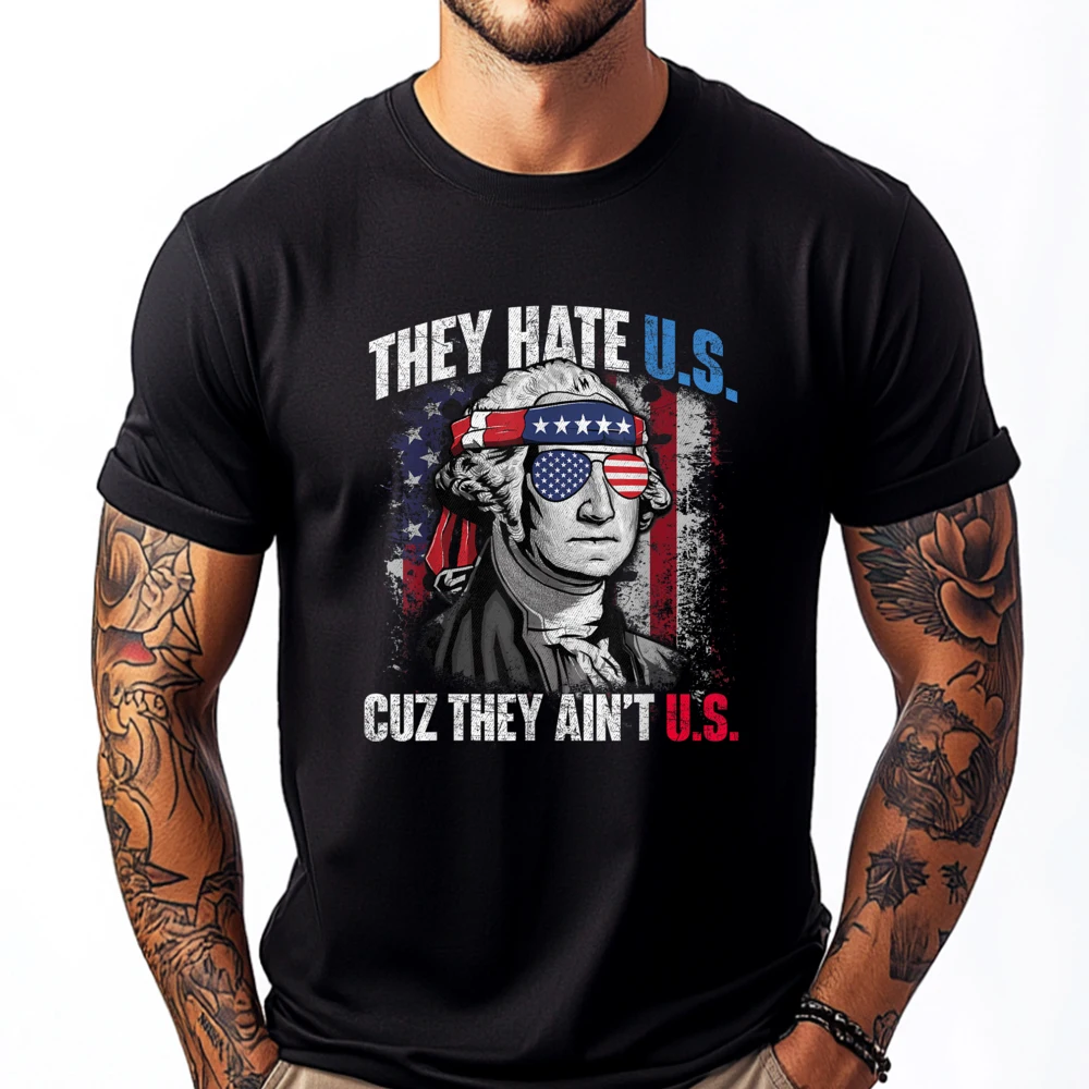 

They Hate Us Cuz They Ain't Us USA American Flag 4th of July Vintage T Shirt Men Cotton Comfort White T Shirt Men HOLIDAYS