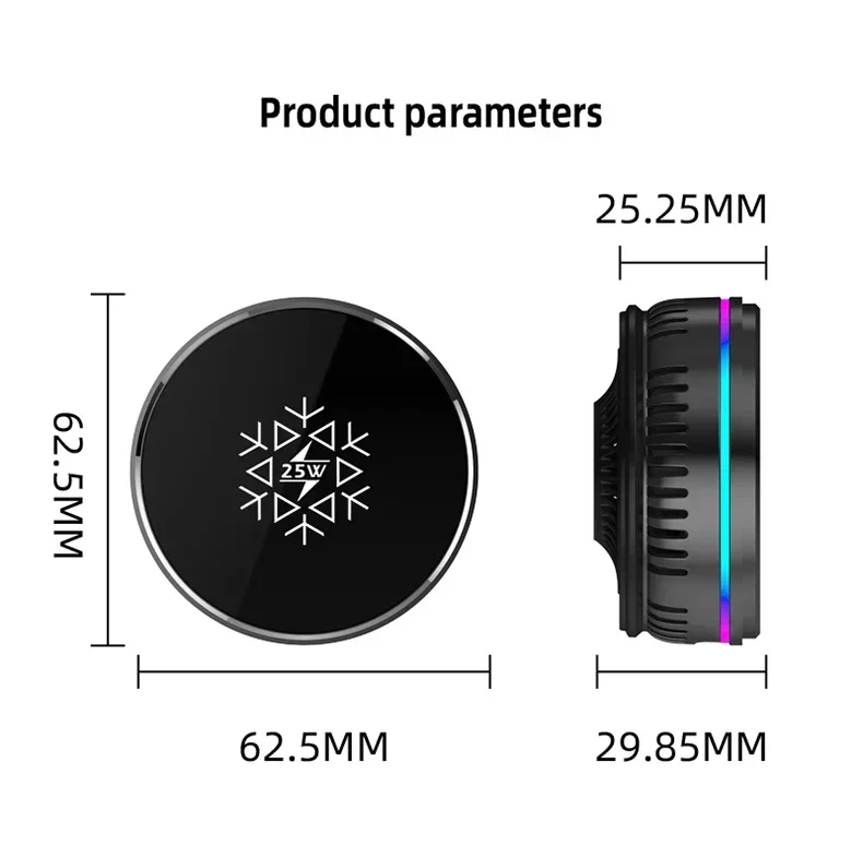 2-in-1 Split 25W Magnetisches Kabelloses Ladegerät mit Halbleiter-ICE-Kühlung und RGB-Halterung für Magsafe iPhone 17 Pro Max Schnellladung – Detail 13