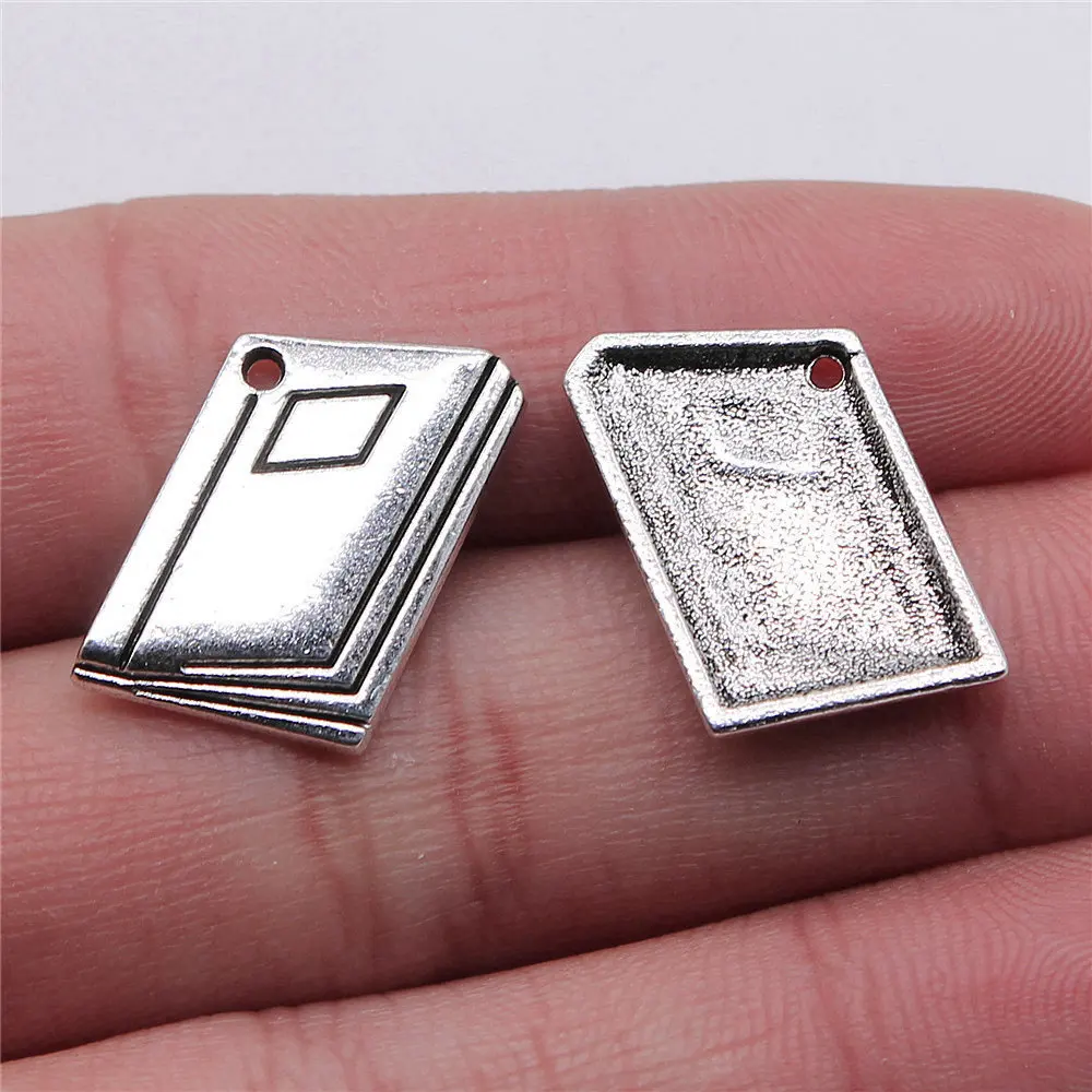 10pcs/lot 19x23mm Textbook Charms For Jewelry Making Antique Silver Color 0.75x0.91inch