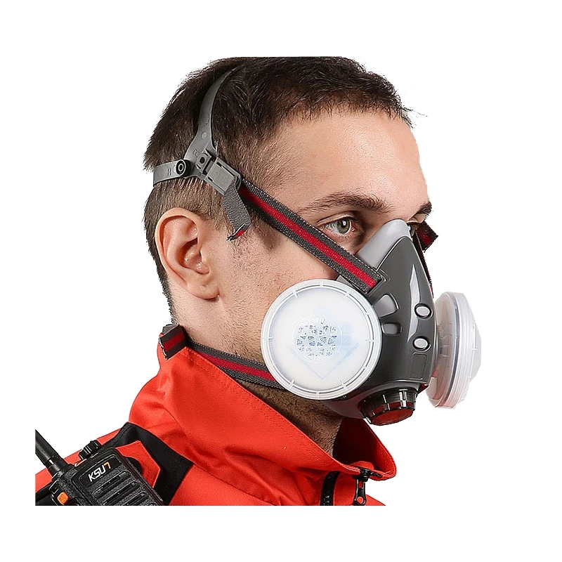 XYEHS Half Face Dust Mask Respirator with 2x Dust Fliter Cartridges & 2x Dust Filter Cotton TPE Face Shield Cover Work Safety