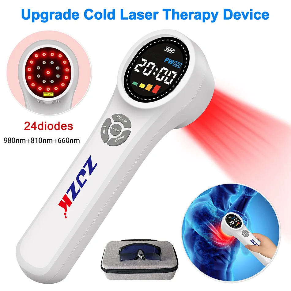 Physiotheraphy Lllt Cold Laser Therapy Instrument With 4x980nm 4x810nm 16x660nm 24 Diodes 1760mW for Pain Relief Home Use