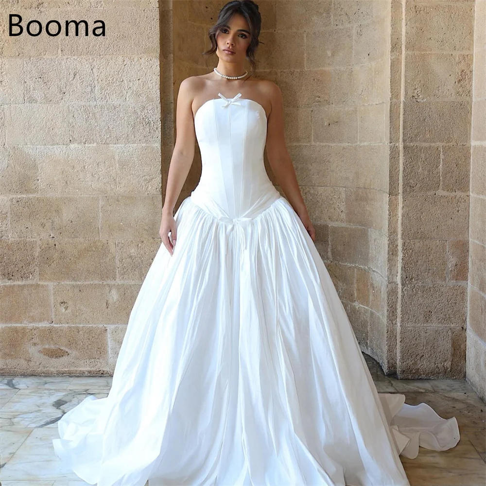 

Booma A-Line Elegant Strapless Bow Pleat Wedding Dresses Princess Sleeveless Brides Gown Custom Made 2025