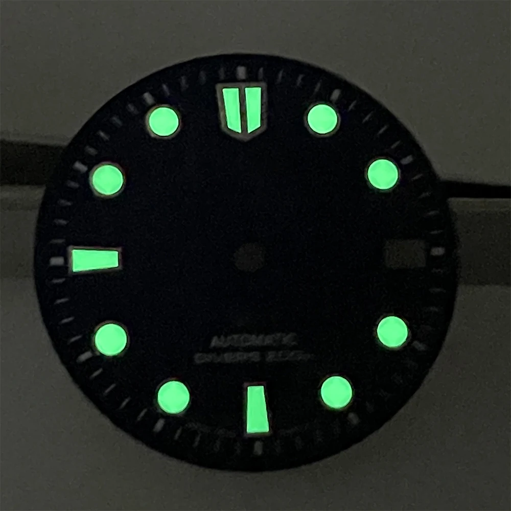 NH35Dial 28,5 mm S-Logo-Zifferblatt, geeignet für NH35 NH36 Automatikwerk, grün leuchtende Modifikationszubehör