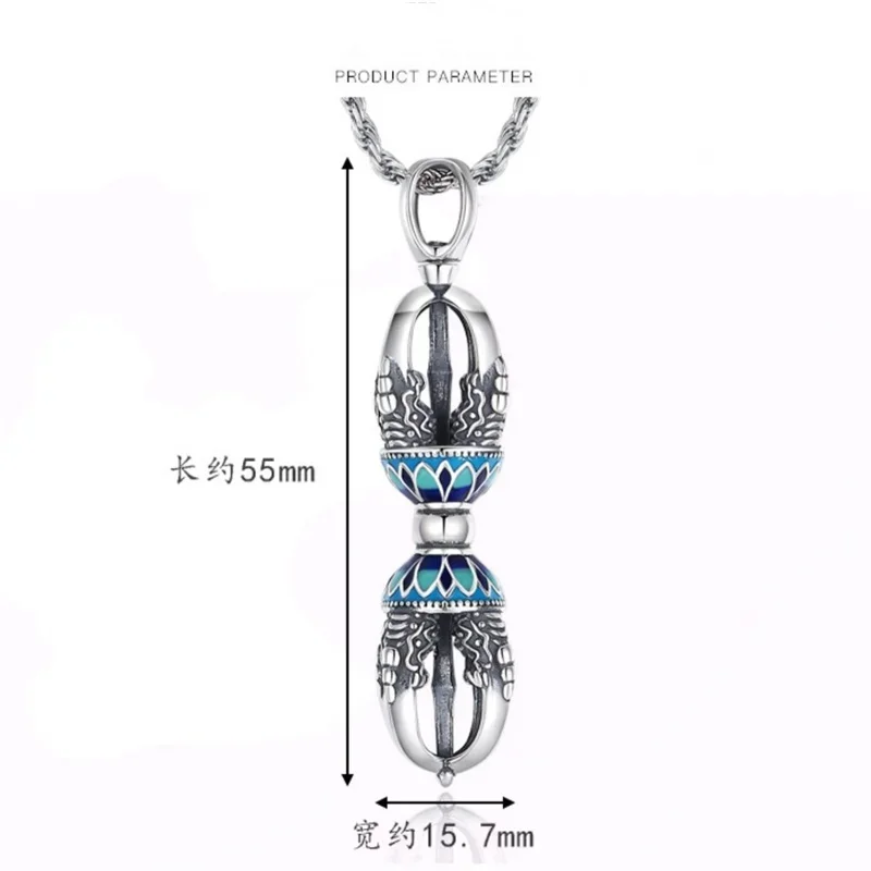 Retro Drop Glue Lotus Flower Necklace Male Sweater Chain Blessing Vajra Pestle Pendant For Men Jewelry