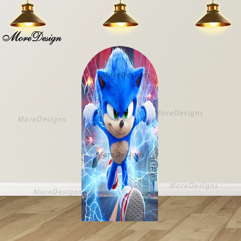 Sonic the Hedgehog Arch Photo Backdrop Kids Birthday Party Baby Shower Decoration Doubleside Zipper Photography Booth Prop