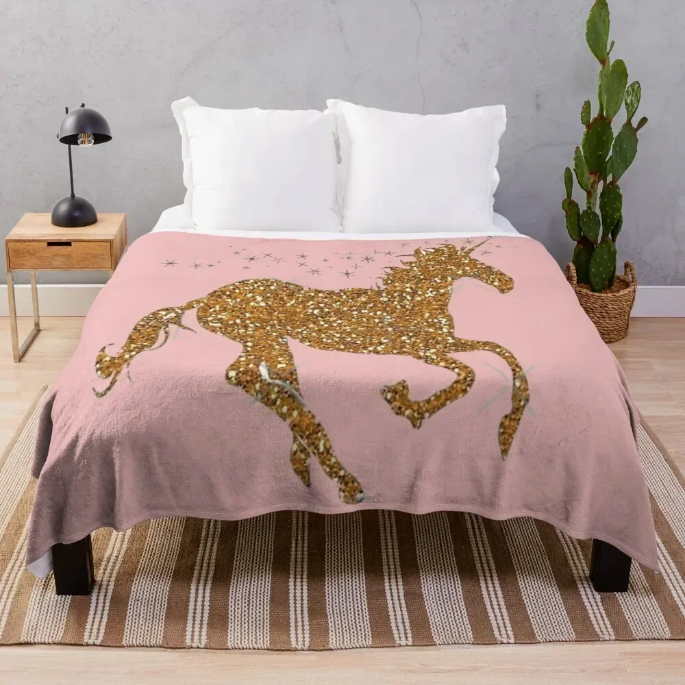 

gold glitter unicorn Throw Blanket Shaggy Furry Soft Blanket for Bedroom Living Room