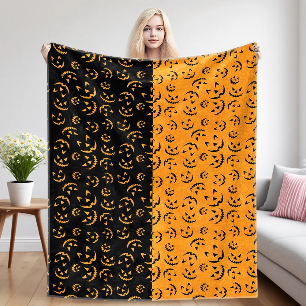 Pumpkin Faces Flannel Luxury Blanket, Lightweight And Comfortable Woolen Blanket, Ultra-Fine Fiber