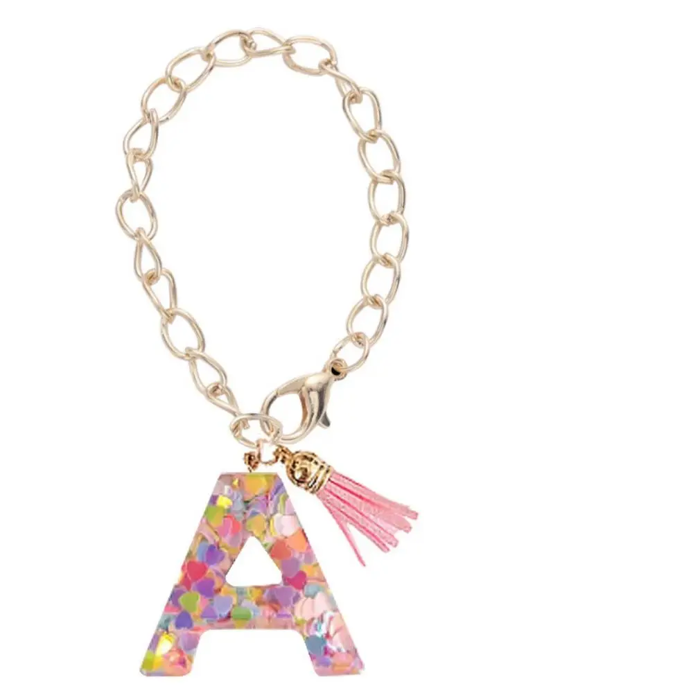 Bottle Chain Letter Charm Accessories Cute Pink Colorful Heart Initial Keychain Decor Tassel Charm Handle Charm Girls