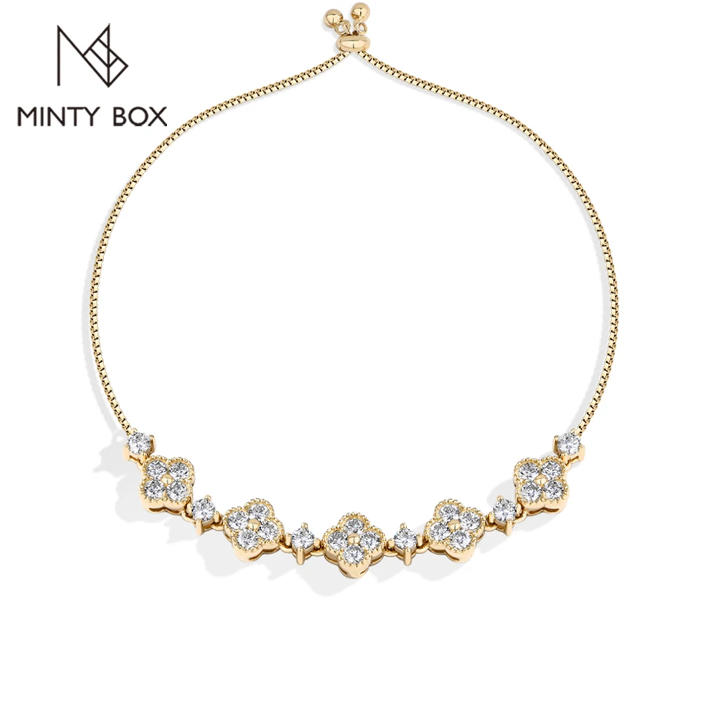 

MINTYBOX 18k Gold Plated Flower Moissanite Bracelets S925 Silver Clover Lab Diamond Bracelet Birthday Jewelry Girlfriend Gift