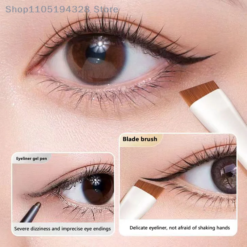 [MP] Pincel delineador de ojos con hoja, pincel plano para cejas de ángulo fino ultrafino, brochas de maquillaje debajo de los ojos, pincel para detalles precisos, color blanco