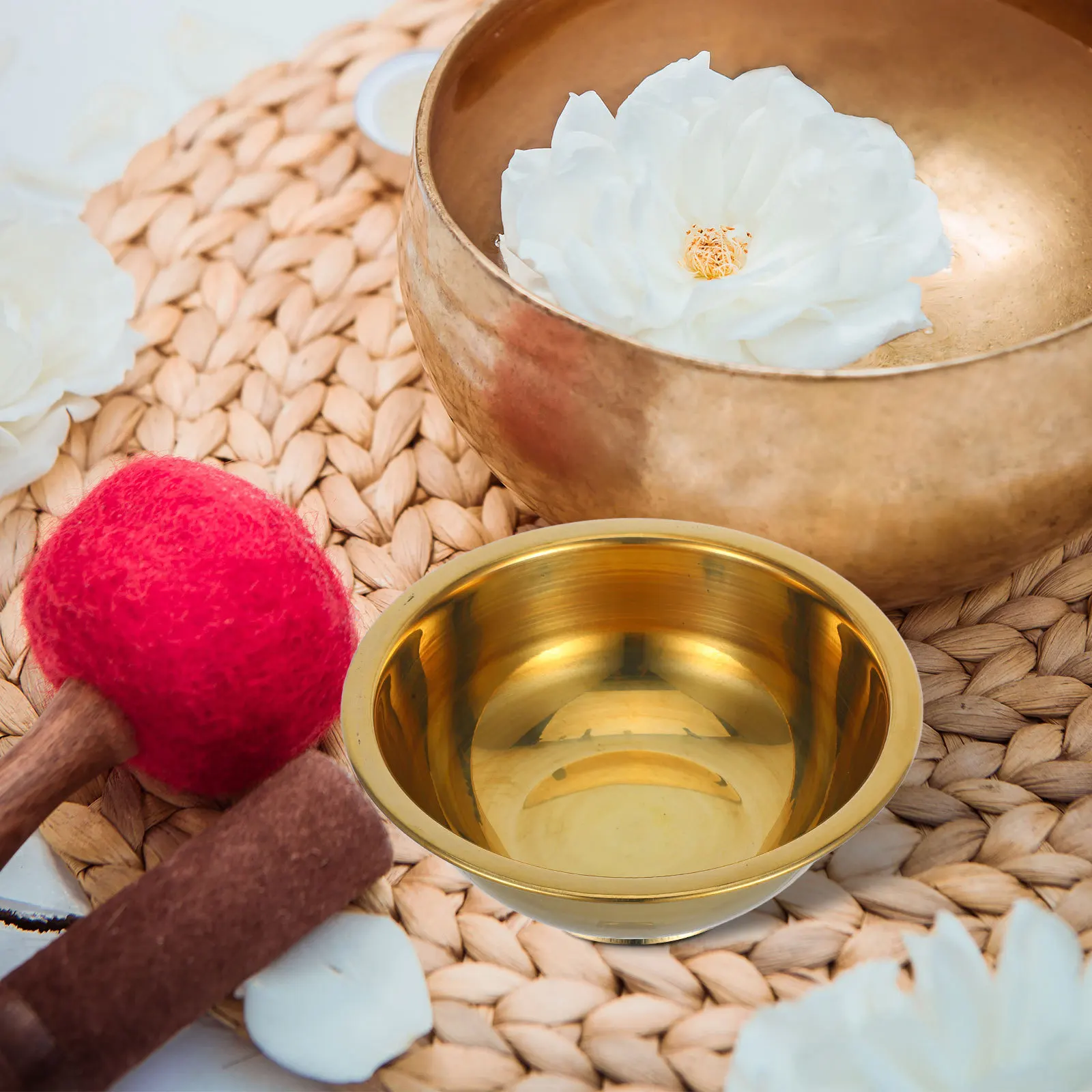 

Copper Water Bowl Unique Design Golden Hue For Yoga Meditation Ritual Supplies Buddhist Offering Incense Holder Decorative