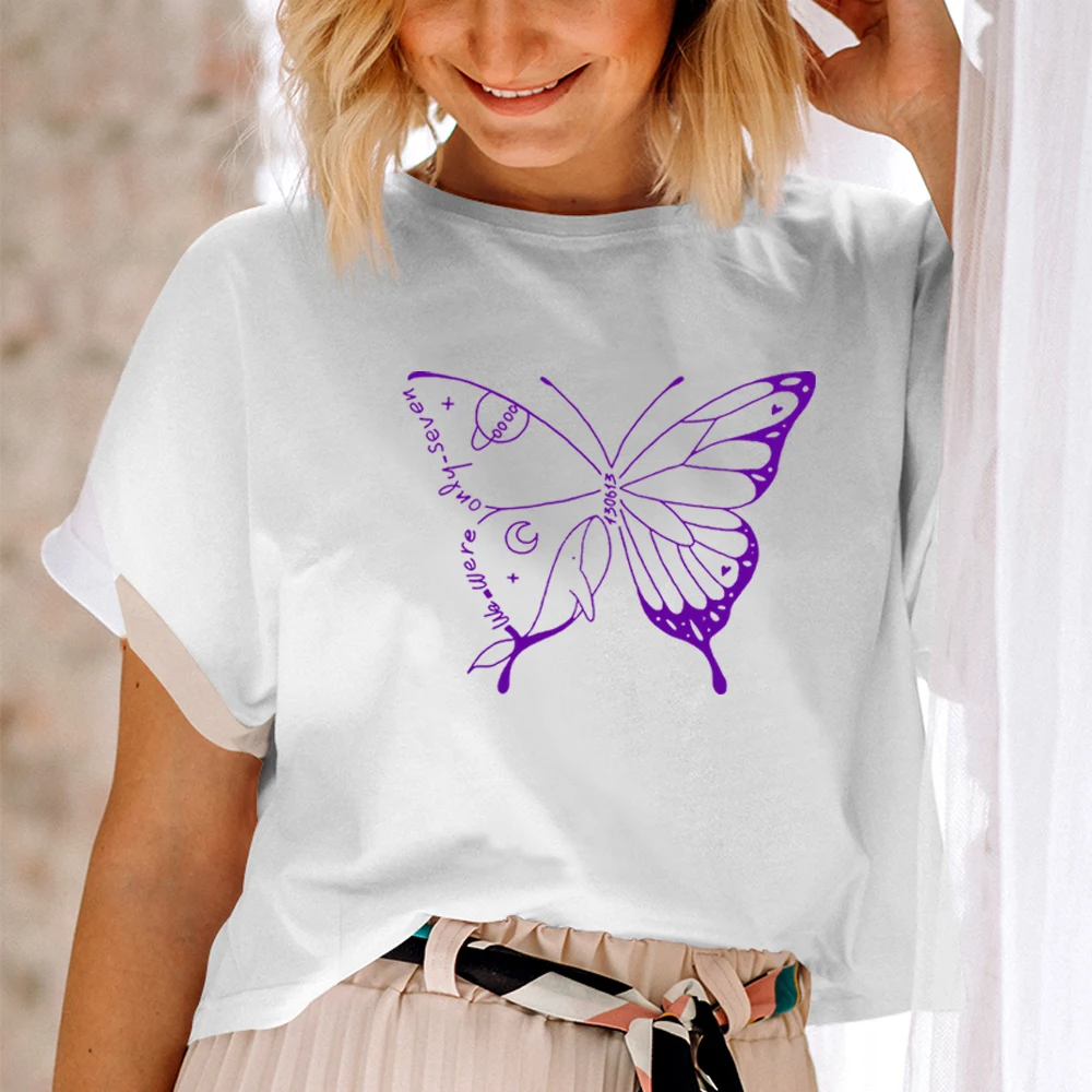 Camiseta para Mujer con Estampado de Mariposa, Camiseta de Taehyung, Camisetas de Amistad para Mujer
