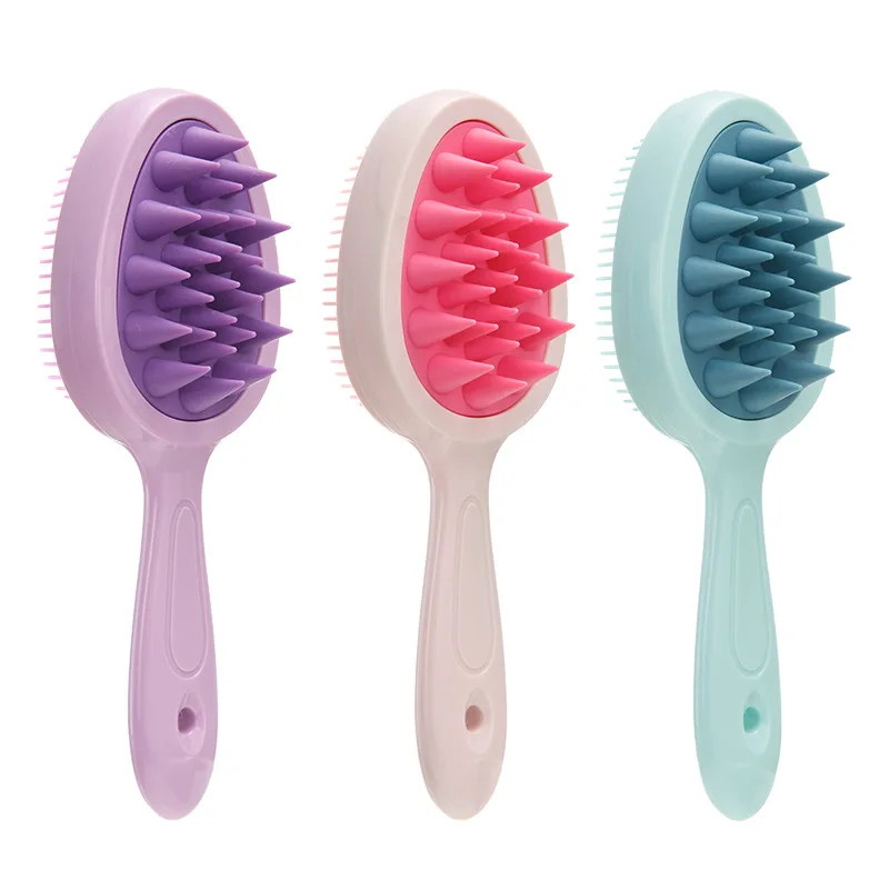 Extended Handle Hair Brush Double-sided Shampoo Brush Scalp Massage Soft Silicone Hair Shower Washing Brush for Dry Wet Using