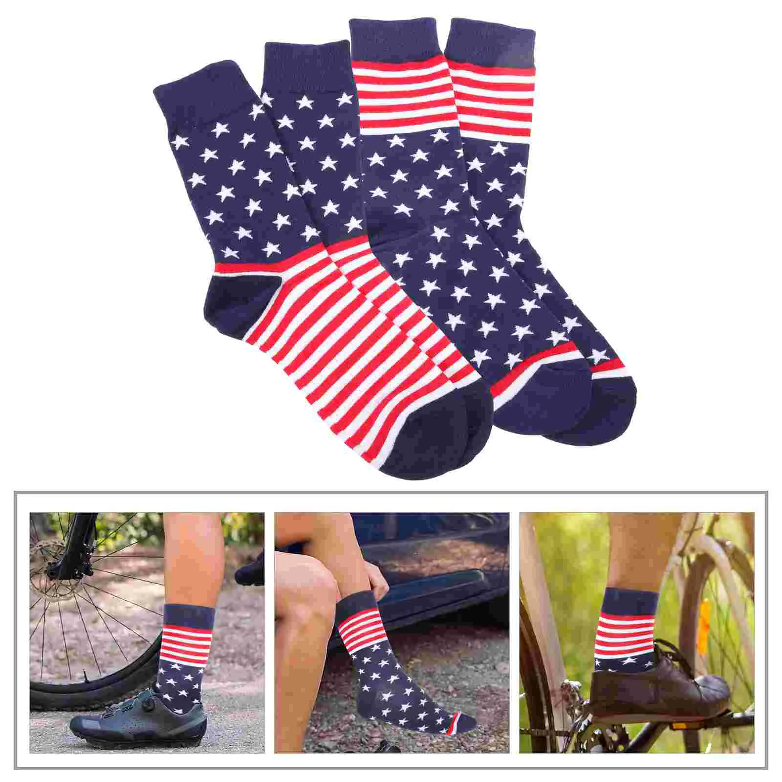 

2 Pairs Sock Tube Socks Mens Fun Sports Stockings American Flag Design Groomsmen Cotton Dress for Women Neat Stitching Gift