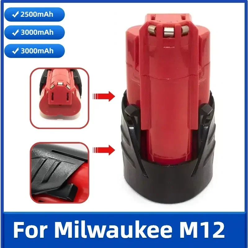 For Milwaukee M12 Battery 3.0Ah 12V Rechargeable Battery For Milwaukee M12 Tool 48-11-2402 48-11-2411 48-11-2401MIL-12A-LI