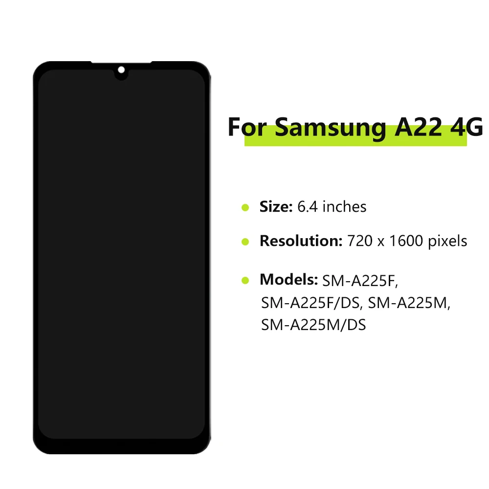 Display Screen for Samsung Galaxy A22 4G SM-A225F LCD Display Digital Touch Screen with Frame for Samsung A22 4G SM-A225F/DS LCD