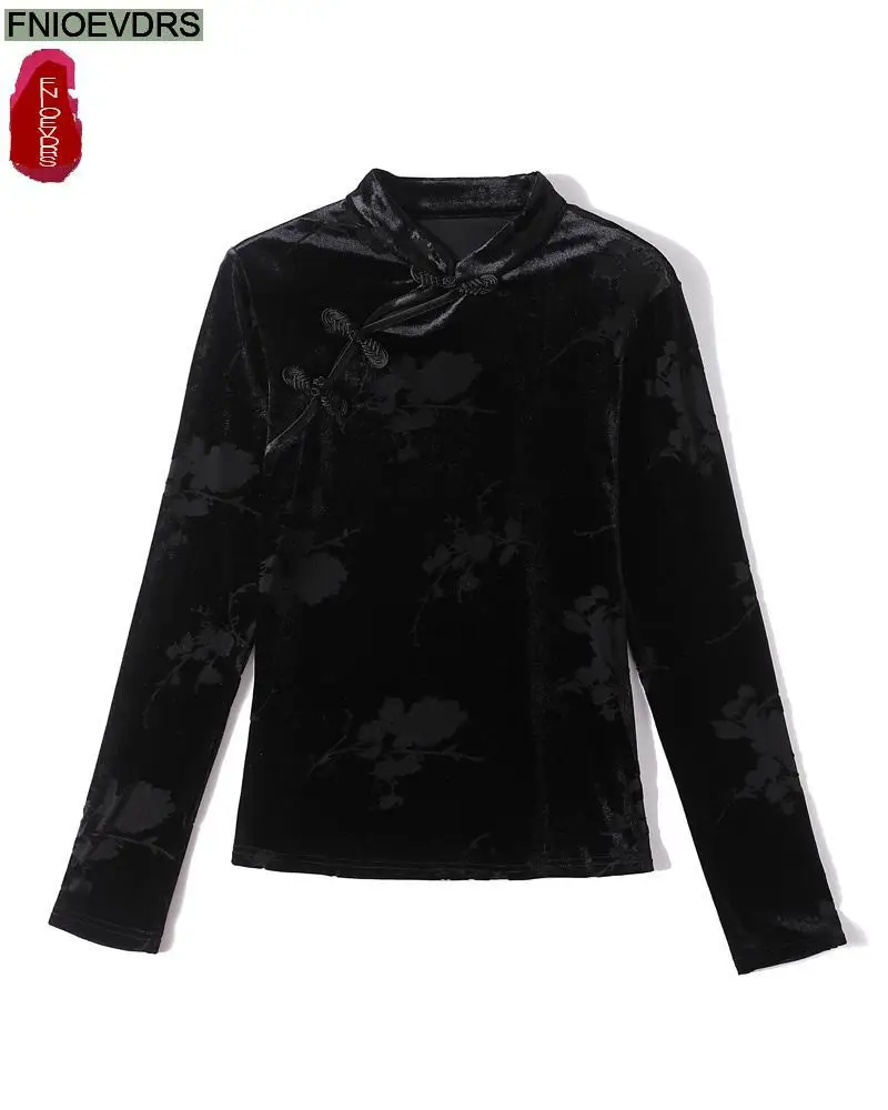 S-2XL Women Winter Spring Basic Shirt Wear Elegant Office Lady Stand Ruffles Retro Vintage Black Tops And Blouses