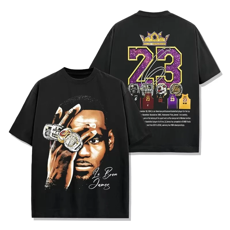 Camiseta masculina de algodão LeBron James Vintage Streetwear Fitness Muscle Black