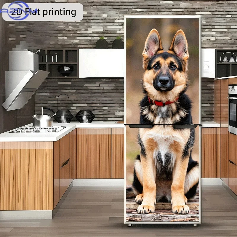 German Shepherd Puppy Sitting Upright Themed Design Wall Sticker Decorative Wallpaper Self-Adhesive, Suitable for Cabinets and