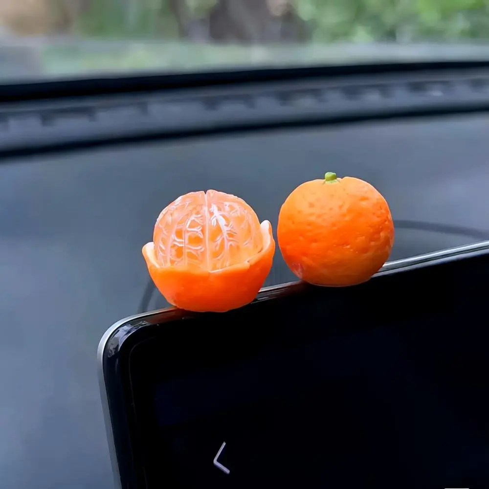 Adorabe Fruit Car Dashboard Decor Resin Tangerine Apple Lychee Ornament Cartoon Figurine Interior Auto Accessories
