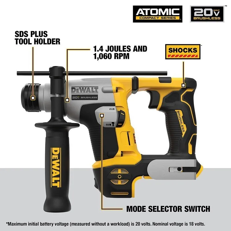 Dewalt Electric Hammer DCH172 20V MAX ATOMIC Brushless Lithium 5/8 Inch Cordless SDS PLUS Rotary Hammer Drill Punching Machine