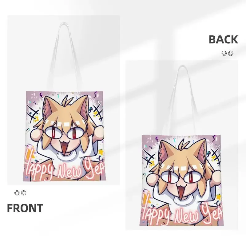 Kawaii Neco Arc Happy New Year Shopping Tote Bags Recycling Anime Manga Canvas Grocery Shoulder Shopper Bag