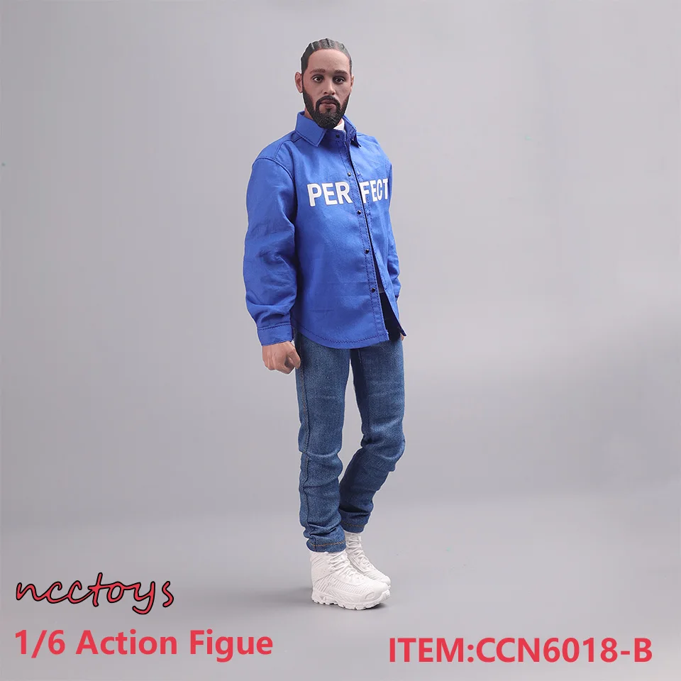 NCCTOYS CCN6018 1/6 Long Sleeved Shirt Jeans Costume Blouse Clothes HK004 Head Carving Model for 12'' Male Action Figure Body