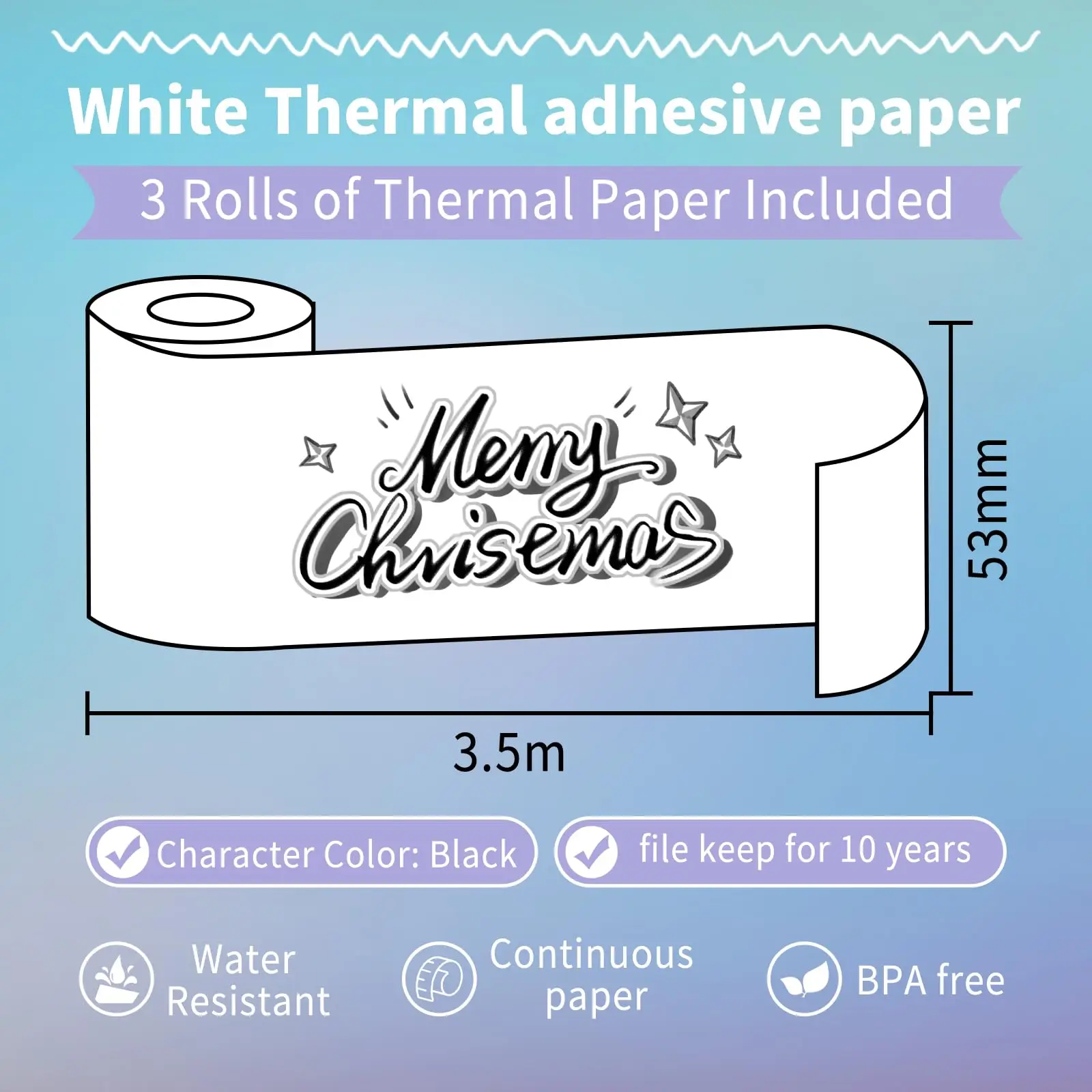 White Sticker Paper T02 White Self-Adhesive Thermal Paper 53mm for Journal Photo Texts Study Notes Compatible with T02/M02X/M02L