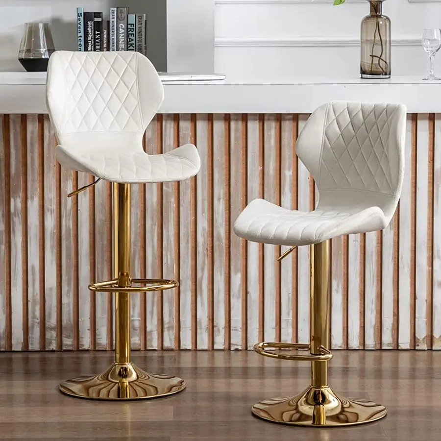 

Комплект из 2 барных стульев с регулируемой высотой, золотистым основанием и спинкой, современные барные стулья из велюра для кухонного острова и обеденной зоны