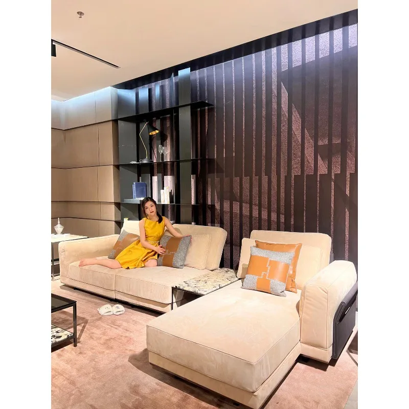 Italian light luxury first-layer leather sofa combination