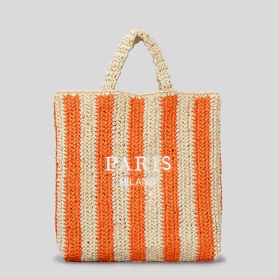 Straw Tote Bags For Women Luxury Designer Handbags Purse 2023 New In  Color Contrast Stripe Letter Woven Shoulder Beach Bag