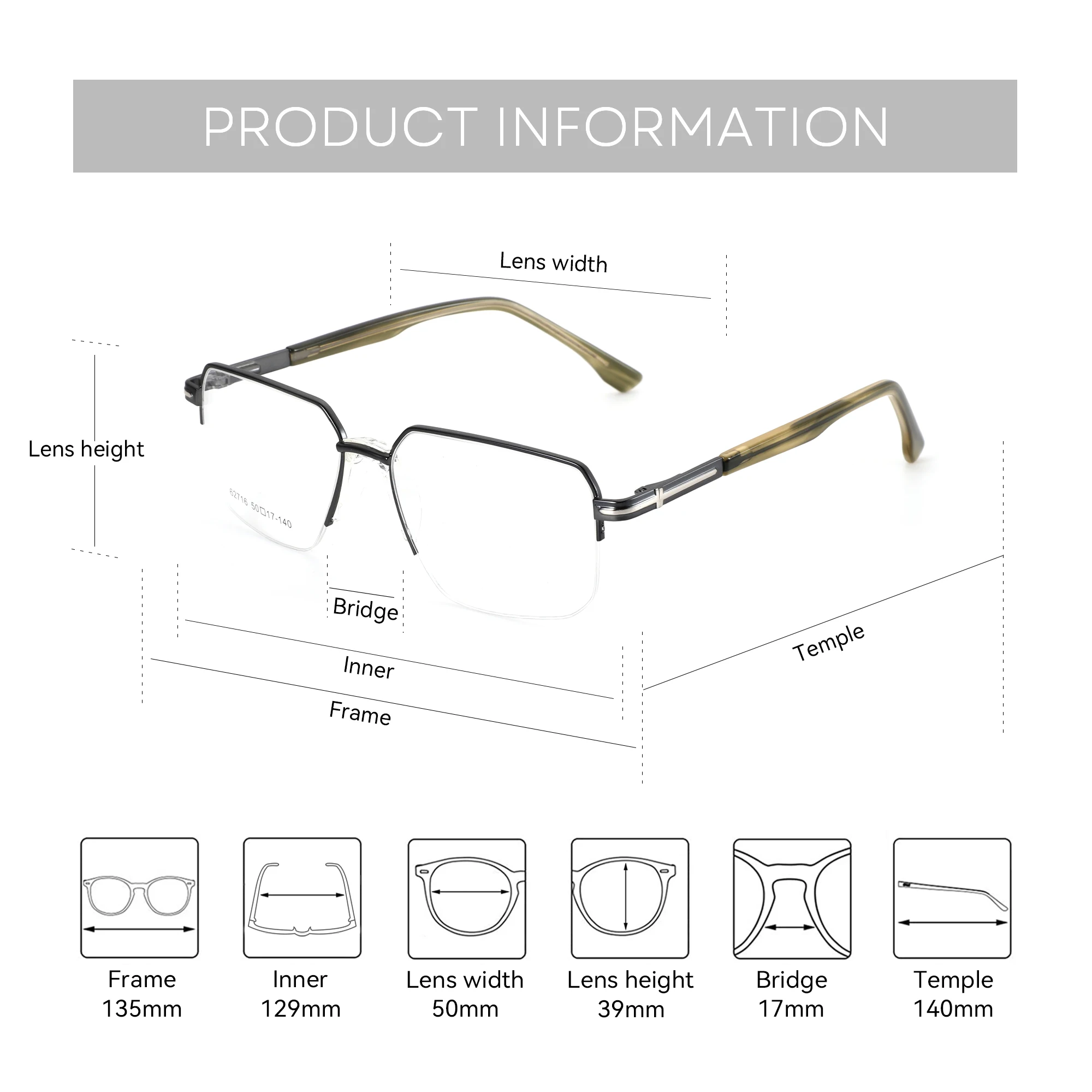 BLUEMOKY Lightweight metal rectangular prescription glasses for men with square myopia, anti blue light multifocal discoloration - Image 5