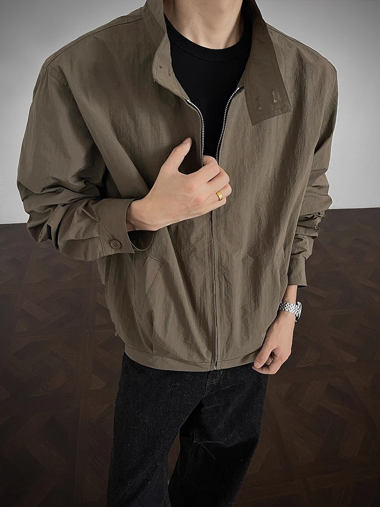 

Cé Brown Men's ort Stand Collar Workwear Jaet Pilot Sle Baseball Coat Autumn Casual Loose Fit Teenager Regular Sve