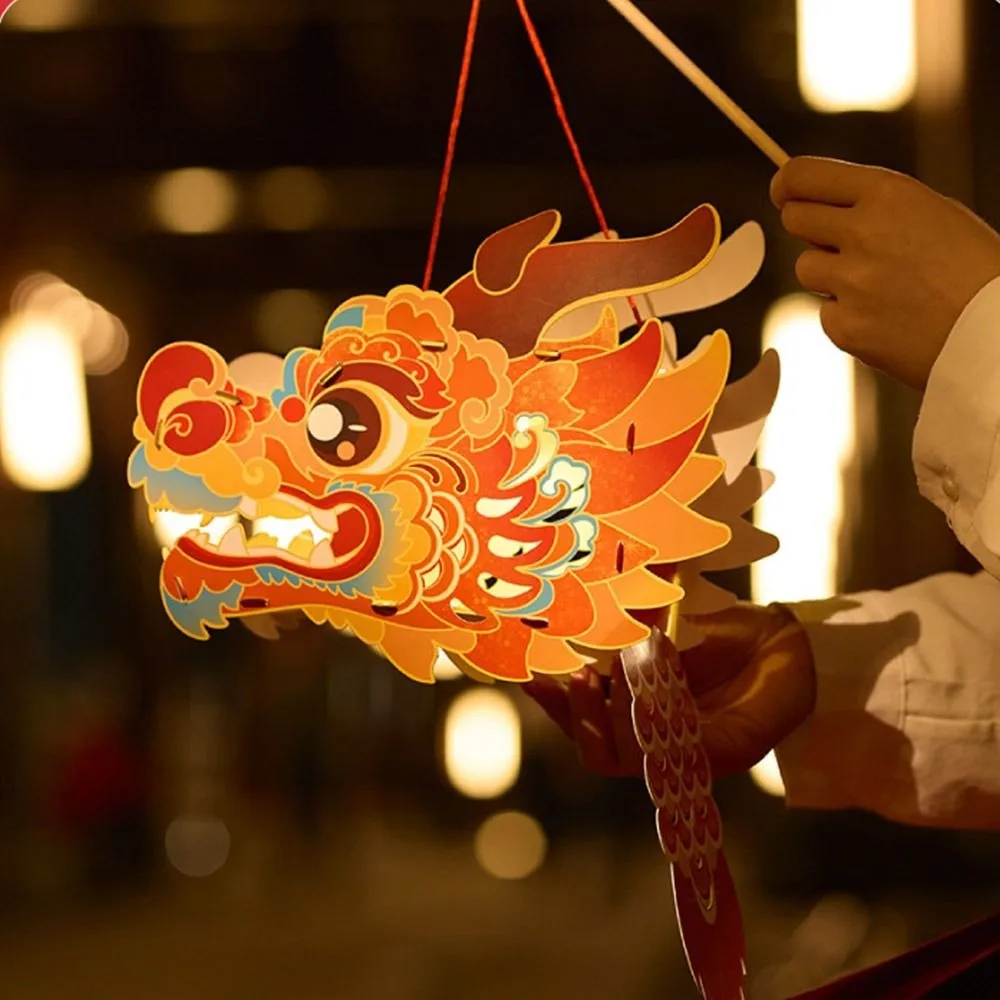 

Handmade Dragon Head Lantern Chinese Style Glowing DIY Lantern Making Material Package DIY Luminous Handheld Lanterns