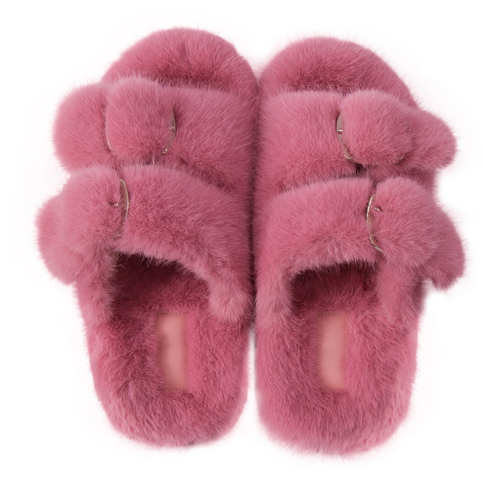 شتاء دافئ شقة نِعال من الفراء النساء فو المنك نِعال من الفراء رقيق فروي المنزل الشرائح الراحة عدم الانزلاق أحذية مفتوحة للمرأة #5