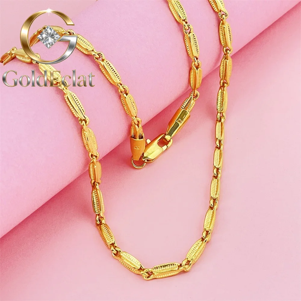 

GoldEclat Luxury 24K 9999 Pure Gold real gold Men's Wheat Ear Necklace